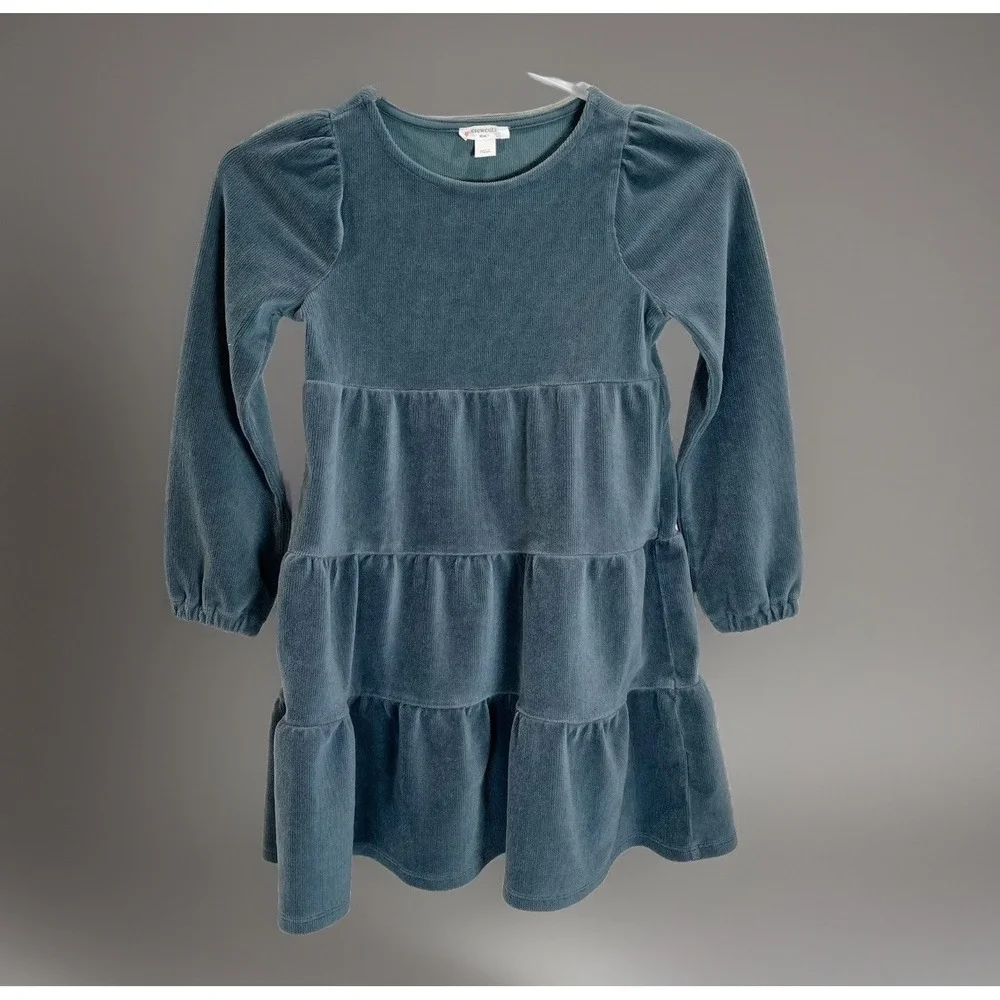 CREWCUTS J Crew Dress Girls Size 7 Velour Corduroy Tiered Long Sleeve Preppy
